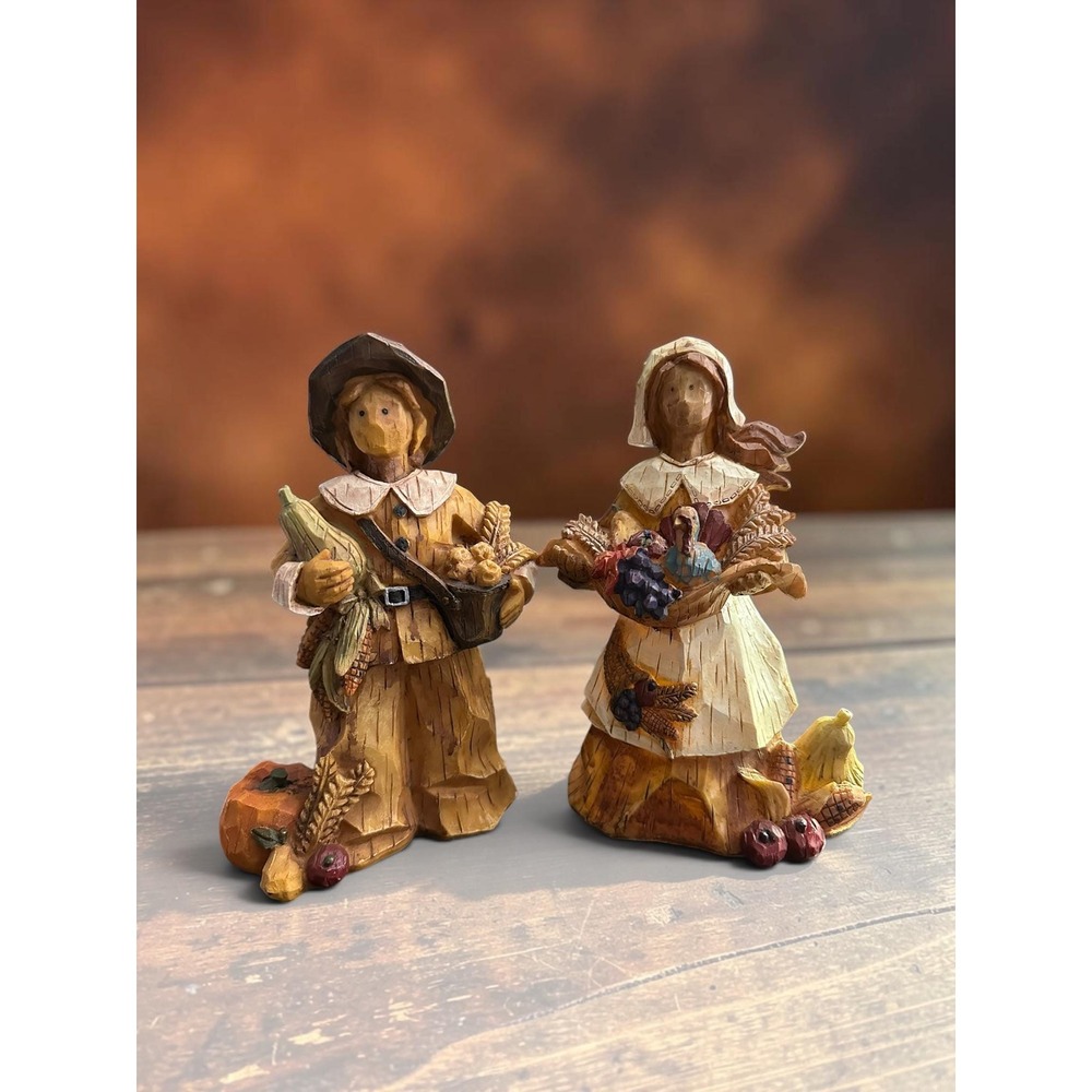 Vintage Ganz resin Thanksgiving pilgrim couple figurines